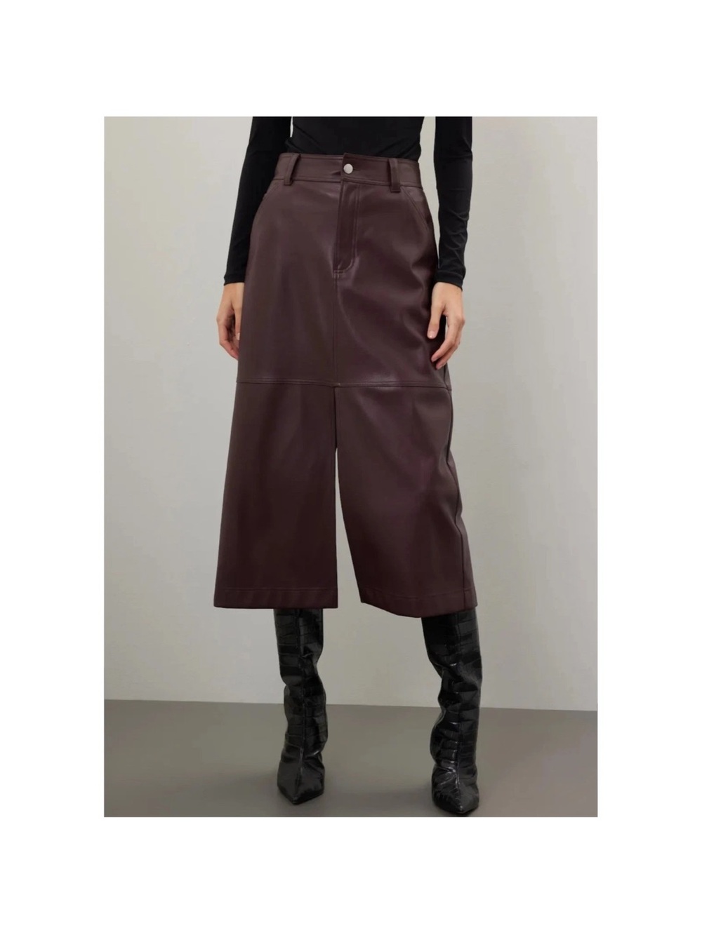 Women's Midi Faux Leather Split Skirt